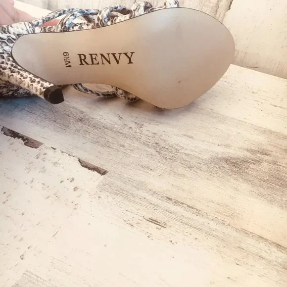 NEW RENVY Snake Print Leather Caged Heel Sandals - Picture 12 of 12